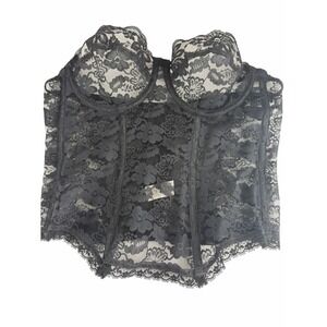 Valmont Black Lace Bustier Corset Top Vintage Sheer Boned Lingerie‎ M